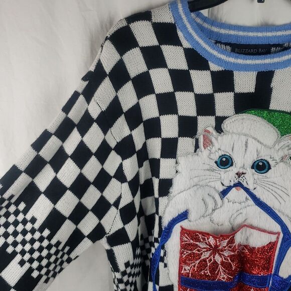 Blizzard Bay Women's Large Trippy Cat Ugly Christmas Sweater - Picture 4 of 11